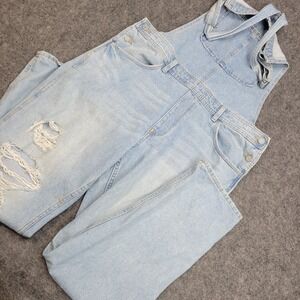 Casual Light Blue Women's Denim Overalls